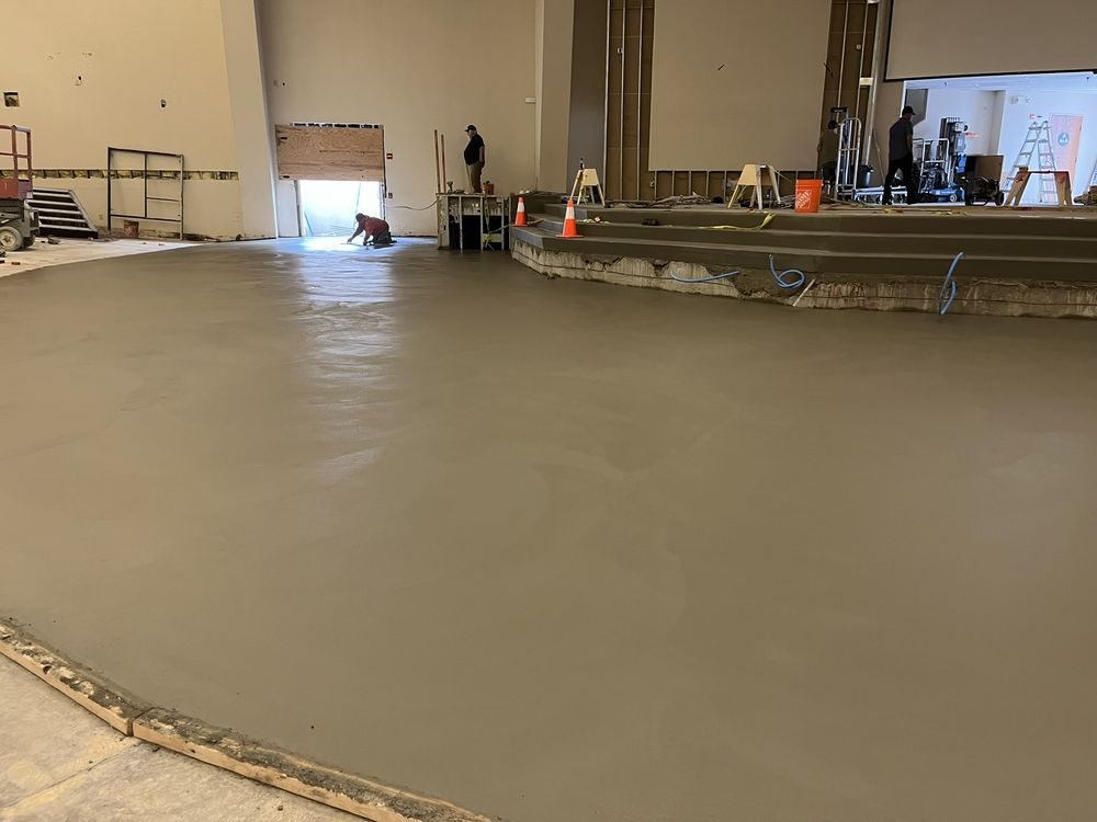 Large commercial concrete floor installation in progress
